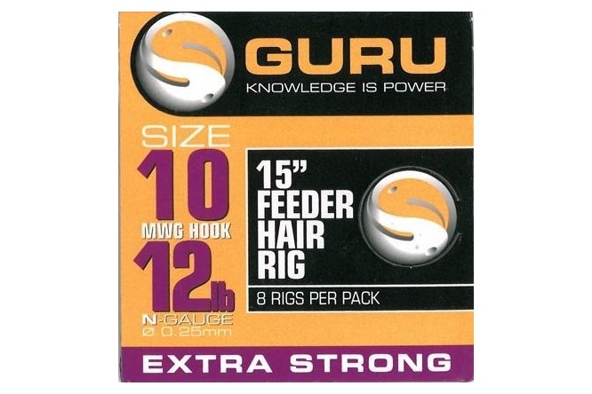 Guru 15" Feeder Hair Rigs Standard Size 10 line 12 lb