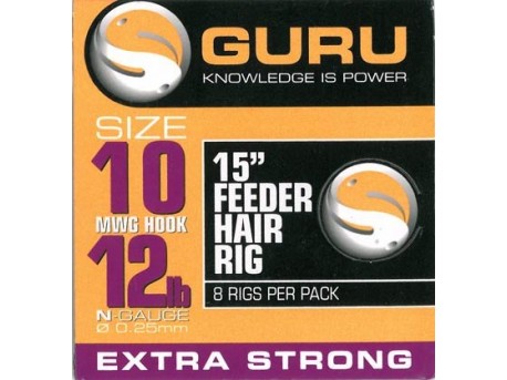 Guru 15" Feeder Hair Rigs Standard Size 10 line 12 lb